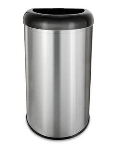 lot 1742 image: Nine Stars 13.2 Gallon Open Top Trash Can with Black Lid, Stainless Steel, 2 x 15