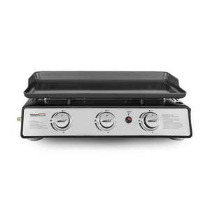 lot 1744 image: Royal Gourmet PD1301S Portable Tabletop 24 Gas Grill 3-Burner Griddle 25500 BTU, 2 W