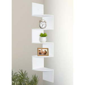 lot 3078 image: Greenco 5 Tier Wood Floating Wall Mount Corner Shelves White Finish