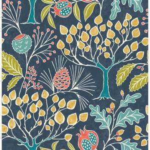 lot 3105 image: 2pk Nuwallpaper Groovy Garden Navy Peel & Stick Wallpaper 20.5x18ft Each