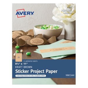 lot 7873 image: Avery Sticker Project Paper Permanent Adhesive Kraft Brown 8-12 x 11 9 Labels (4392)