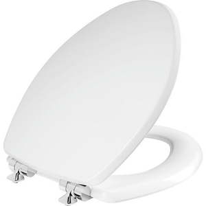 lot 7930 image: Mayfair Benton Elongated Enameled Wood Toilet Seat in White with STA-TITE Seat Fastening System and Whisper��Close Chrome Hinge