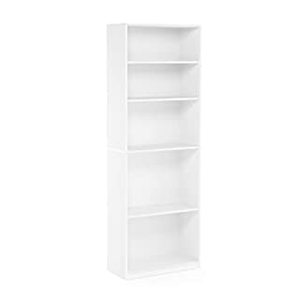 lot 10446 image: Furinno JAYA Simply Home 5 - Shelf Bookcase Adjustable Shelves White