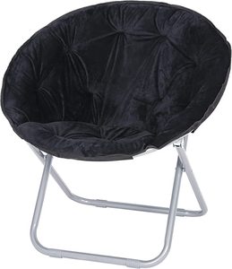 lot 2203 image: Folding Faux Fur Saucer Chair Soft Plush Lounge Chair Moon Chair with Metal Frame Black