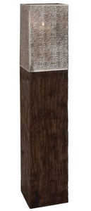 lot 3052 image: Deco 79 Mango Wood Handmade Laser Cut Metal Hurricane Lamp 8x8x43 Brown
