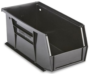 lot 3056 image: ULINE Plastic Stackable Bins 11x5.5x5 Black 12pk