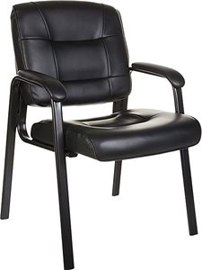 lot 3069 image: Classic Faux Leather Office Desk Guest Chair with Metal Frame - Black