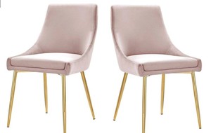 lot 3081 image: Set Of 2 Pink Velvet Chairs Gold Base