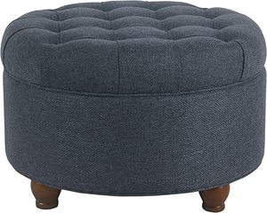lot 6043 image: Homepop Home Decor Large Button Tufted Woven Round Storage Ottoman