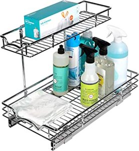 lot 6105 image: Richards Double Under Sink Pull-Out Sliding Shelf Organizer for Kitchen Heavy