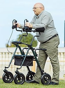 lot 7889 image: ELENKER Upright Walker, Stand Up Folding Rollator Walker with 10 Front Wheels Backrest Seat and Padded Armrests