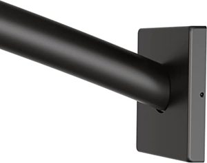 lot 7933 image: Moen Triva Matte Black 5-Foot Curved Fixed Mount Shower Curtain Rod with Pivoting Flanges, CSR2167BL (B07RL3Y3Z8)