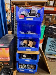 lot 5104 image: 5 Blue Bins filled with Fittings ( Hydraulic Fittings Pipe Fittings  Plumbing Parts)