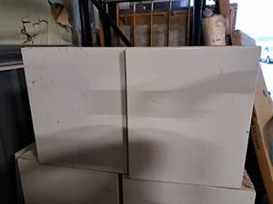 lot 5126 image: White steel enamel antique cabinet. 18 wide by 30 inches tall hinge left hand side