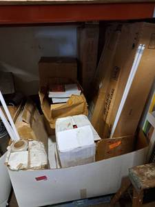 lot 5400 image: Pallet of Supplies (T8-T5 bulbs (6 full boxes)  binding stretch film Cash Register Drawer)