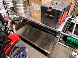 lot 7042 image: Durham Manufacturing 48 x 24 2- shelf rolling stainless steel cart
