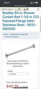 lot 4004 image: 2 - Bradley 1-14�� brushed full stainless steel shower rods.