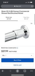 lot 4005 image: 2- Moen Donner 60�� adjustable stainless steel brushed nickel continuous shower rod.