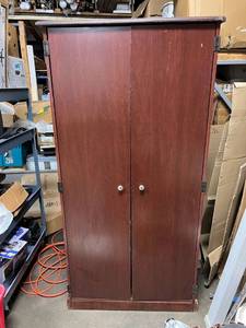 lot 4028 image: real cherry wood veneer rolling wardrobe.72 x 36w x 21d