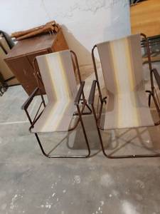 lot 8691 image: pair folding metal laencamping chairs