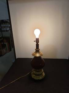 lot 8762 image: brassmaroon table lamp