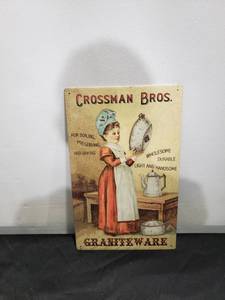 lot 8819 image: Crossman Bros. Graniteware metal sign