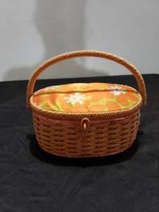 lot 8852 image: retro orange sewing box full