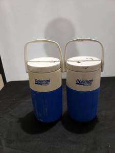 lot 8880 image: pair blue coleman thermos