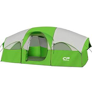 lot 1100055 image: CAMPROS CP Tent-8-Person-Camping-Tents, Waterproof Windproof Family Tent, 5 Large Mesh Windows, Double Layer, Divided Curtain for Separated Room, Portable with Carry Bag - Green