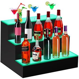 lot 1100060 image: VEVOR LED Lighted Liquor Bottle Display Shelf, 16-inch LED Bar Shelves for Liquor, 3-Step Lighted Liquor Bottle Shelf for HomeCommercial Bar, Acrylic Lighted Bottle Display with Remote & App Control