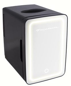 lot 1100063 image: FRIGIDAIRE EFMIS170-BLACK, Mini Portable Compact Personal Lighted Mirror Fridge Cooler, 6.5L Capacity Chills 9 Cans, 100% Freon-Free & Eco Friendly, Make-up, 2022 Version, Black