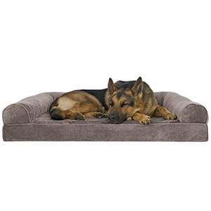 lot 1100075 image: Furhaven Faux Fur & Velvet Sofa-Style Egg Crate Orthopedic Foam Dog Bed - Driftwood Brown, Jumbo (X-Large)