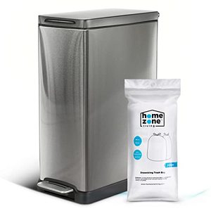 lot 1100077 image: Home Zone Living 12 Gallon Kitchen Trash Can, Slim Body Stainless Steel Design, 45 Liter Capacity, Silver