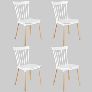 lot 1100087 image: Simpol Home DSW Armless Modern Plastic Chairs with Wood Legs for Living, Bedroom, Kitchen, Dining,Lounge Waiting Room, Restaurants, Cafes, Set of 4, White
