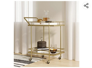 lot 1100088 image: Nathan James Sally Rolling Bar or Cart for Tea or Cocktail, 2-Tiered Glass and Metal