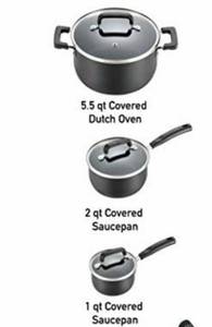 lot 1100099 image: T-fal Signature Nonstick Dishwasher Safe Cookware Set, 7-Piece, Black