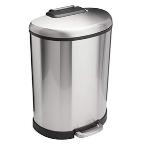 lot 1100101 image: Amazon Basics 50 Liter  13.2 Gallon Soft-Close Trash Can with Foot Pedal - D-Shaped, Stainless Steel