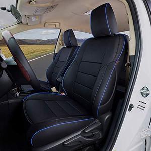 lot 1100103 image: EKR Custom Fit Full Set Car Seat Covers for Select Toyota Tacoma 2016 2017 2018 2019 2020 2021 2022 Double Cab - Leatherette (Black with Blue Trim)