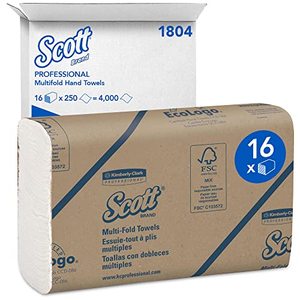 lot 1100012 image: Scott Essential Multifold Paper Towels (01804) with Fast-Drying Absorbency Pockets, White, 16 Packs  Case, 250 Multifold Towels  Pack