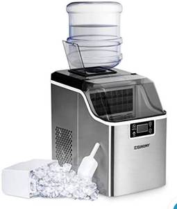 lot 1100134 image: Euhomy Ice Maker Machine Countertop, 2 Ways to Add Water,45LbsDay 24 Pcs Ready in 13 Mins, Self-Cleaning Portable Compact Ice Cube Maker with Ice Scoop & Basket, Perfect for HomeKitchenOfficeBar