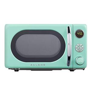 lot 1100137 image: Galanz GLCMKA07GNR-07 Retro Microwave Oven, LED Lighting, Pull Handle Design, Child Lock, Surf Green, 0.7 cu ft
