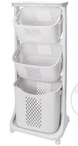 lot 1100149 image: Rolling Laundry Cart with 3 Plastic Laundry Basket