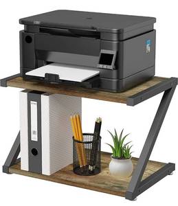 lot 1100157 image: Rustic Wood Desktop Printer Stand- Home Printer Stands Table Top, 2 Tier Vintage Printer Table Desk Space Organizer for Office Fax Machine, Scanner, Files, Books with Adjustable Anti-Skid Feet