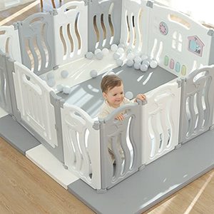 lot 1100160 image: Foldable Baby playpen Baby Folding Play Pen Kids Activity Centre Safety Play Yard Home Indoor Outdoor New Pen with Drawing Board  Gery  (White)