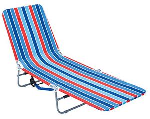 lot 1100177 image: Rio Beach Portable Folding Backpack Beach Lounge Chair with Backpack Straps and Storage Pouch , Blue and Red, 8.5 lbs