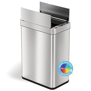 lot 1100180 image: iTouchless Wings-Open Sensor Trash Can 59 Liter Automatic Touchless Kitchen Garbage Bin, Stainless Steel, 13 Gallon