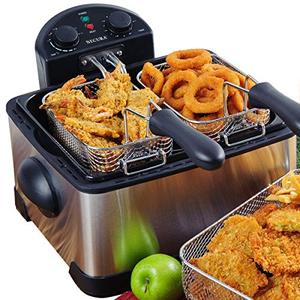 lot 1100186 image: Secura 1700-Watt Stainless-Steel Triple Basket Electric Deep Fryer with Timer Free Extra Odor Filter, 4L17-Cup