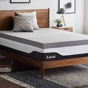 lot 1100189 image: Lucid 4 Inch Mattress Topper Twin  Memory Foam  Bamboo Charcoal Infusion  Cooling Ventilation  Hypoallergenic  CertiPur Certified Foam  Dorm Room Essentials