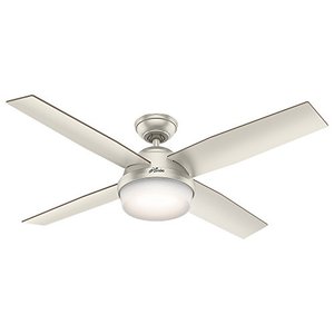 lot 1100195 image: HUNTER 59450 Indoor  Outdoor Ceiling Fan with LED Light and Remote Control, 52, Matte Nickel