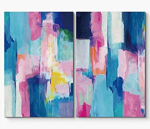 lot 1100196 image: SIGNLEADER Canvas Print Wall Art Set Pastel Blue and Pink Color Blocks Geometric Shapes Illustrations Modern Art Contemporary Colorful Multicolor Ultra for Living Room, Bedroom, Office - 16x24 x 2